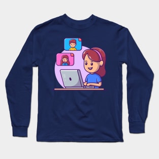 Cute girl video call cartoon Long Sleeve T-Shirt